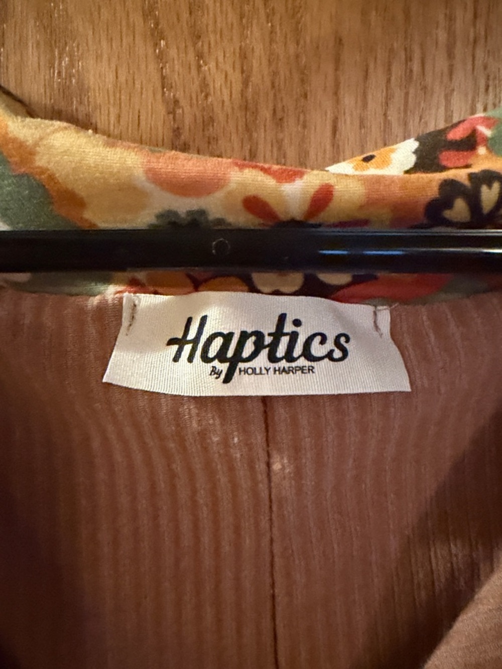 Haptics Women's Brown Waffle-Knit Pullover Hoodie with Floral Trim - Picture 7 of 7